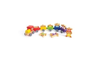 Детски игрален комплект, Hape, Влакче с маймунки, 16 части