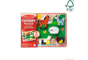 Дървен пъзел Melissa&amp;Doug Селскостопански животни, 8 части