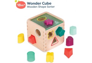 Дървена играчка, Battat, Куб с форми за сортиране, 14 см