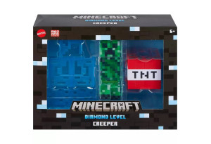 Фигура Mattel, Minecraft Creeper, диамантено ниво, 14 см, полупрозрачна синя броня