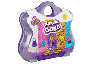 Комплект с кинетичен пясък Spin Master Kinetic Sand Variety Case, Куфарче с 3 вида пясък в 5 цвята