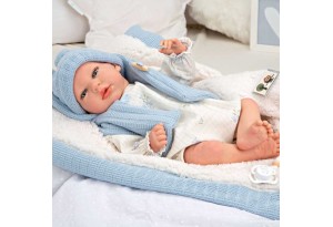 Кукла-бебе Мартин с пухено одеяло в синьо - 40 см
