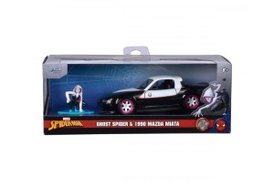 Марвел кола Ghost Spider 1990 Mazda Miata 1:32 Jada 14 см, с метална фигурка