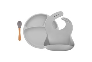 MinikOiOi BLW Set II бебешки силиконов комплект за хранене - Powder Grey