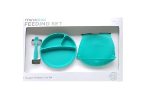 Minikoioi Feeding Set комплект за хранене - 100% силикон - 6 м+, Green