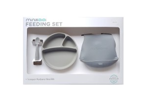 Minikoioi Feeding Set комплект за хранене - 100% силикон - 6 м+, Grey