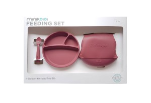 Minikoioi Feeding Set комплект за хранене - 100% силикон - 6 м+, Rose