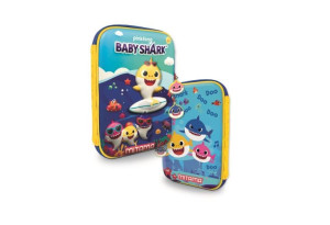 Несесер с пълнеж MITAMA Baby Shark - 8 джъмбо флумастери и 8 восъчни пастели, 3D ефект