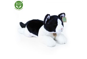 Плюшена Котка в черно и бяло, лежаща, 36 см., серия Еко приятели