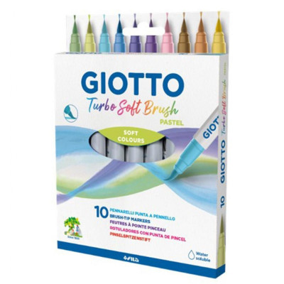 Акварелни маркери GIOTTO Turbo Soft Brush Pastel - с четка, 10 пастелни цвята