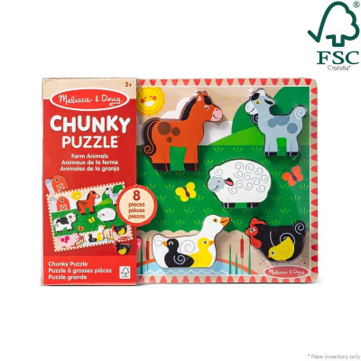 Дървен пъзел Melissa&amp;Doug Селскостопански животни, 8 части