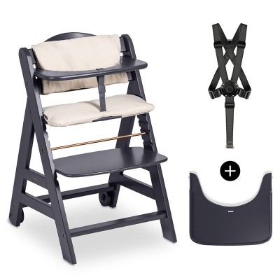Дървен стол за хранене Hauck Beta+, с колелца и табла за хранене -  Dark Grey
