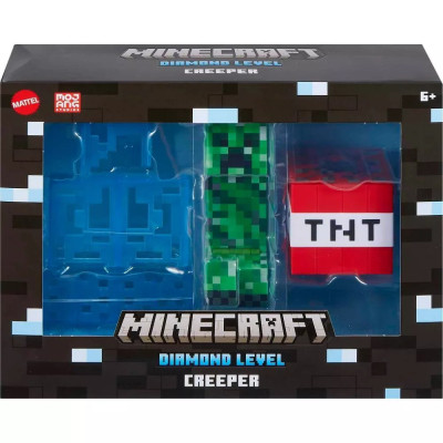 Фигура Mattel, Minecraft Creeper, диамантено ниво, 14 см, полупрозрачна синя броня