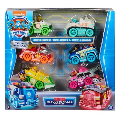 Комплект колички за игра Spin Master Paw Patrol True Metal Neon Rescue Vehicles, 6 броя