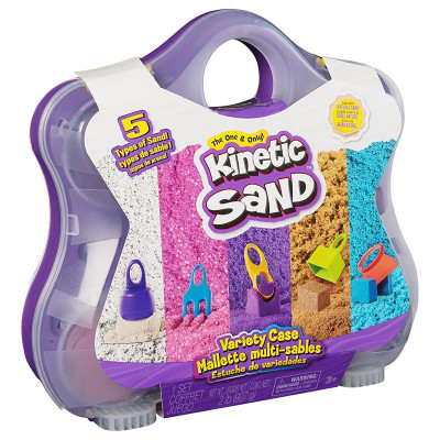 Комплект с кинетичен пясък Spin Master Kinetic Sand Variety Case, Куфарче с 3 вида пясък в 5 цвята