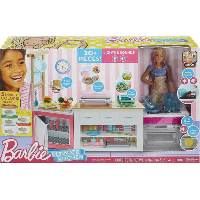 Кухненски комплект Mattel Barbie, с аксесоари, кукла и моделини