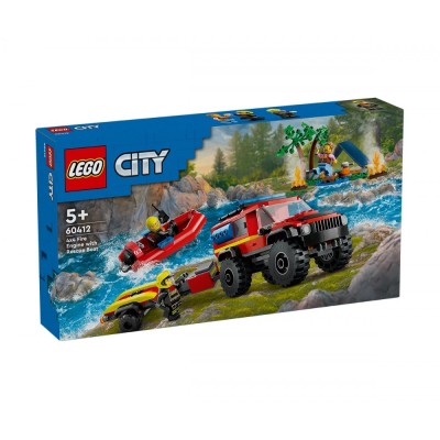 LEGO City Fire 60412 - Пожарникарски камион 4x4 със спасителна лодка