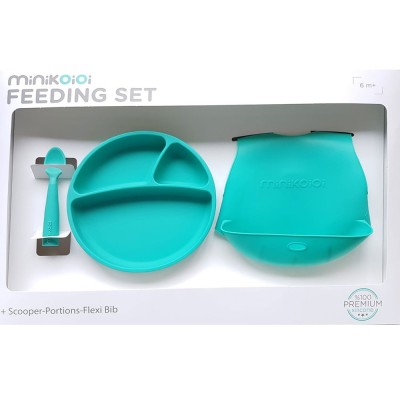 Minikoioi Feeding Set комплект за хранене - 100% силикон - 6 м+, Green