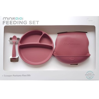 Minikoioi Feeding Set комплект за хранене - 100% силикон - 6 м+, Rose