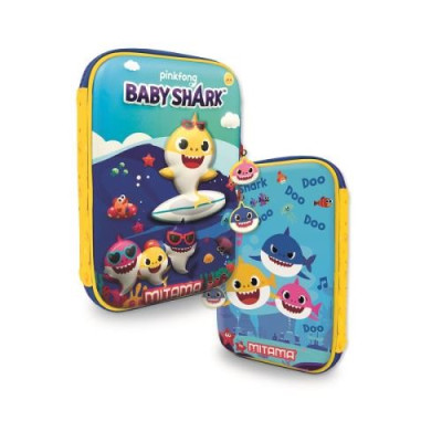 Несесер с пълнеж MITAMA Baby Shark - 8 джъмбо флумастери и 8 восъчни пастели, 3D ефект